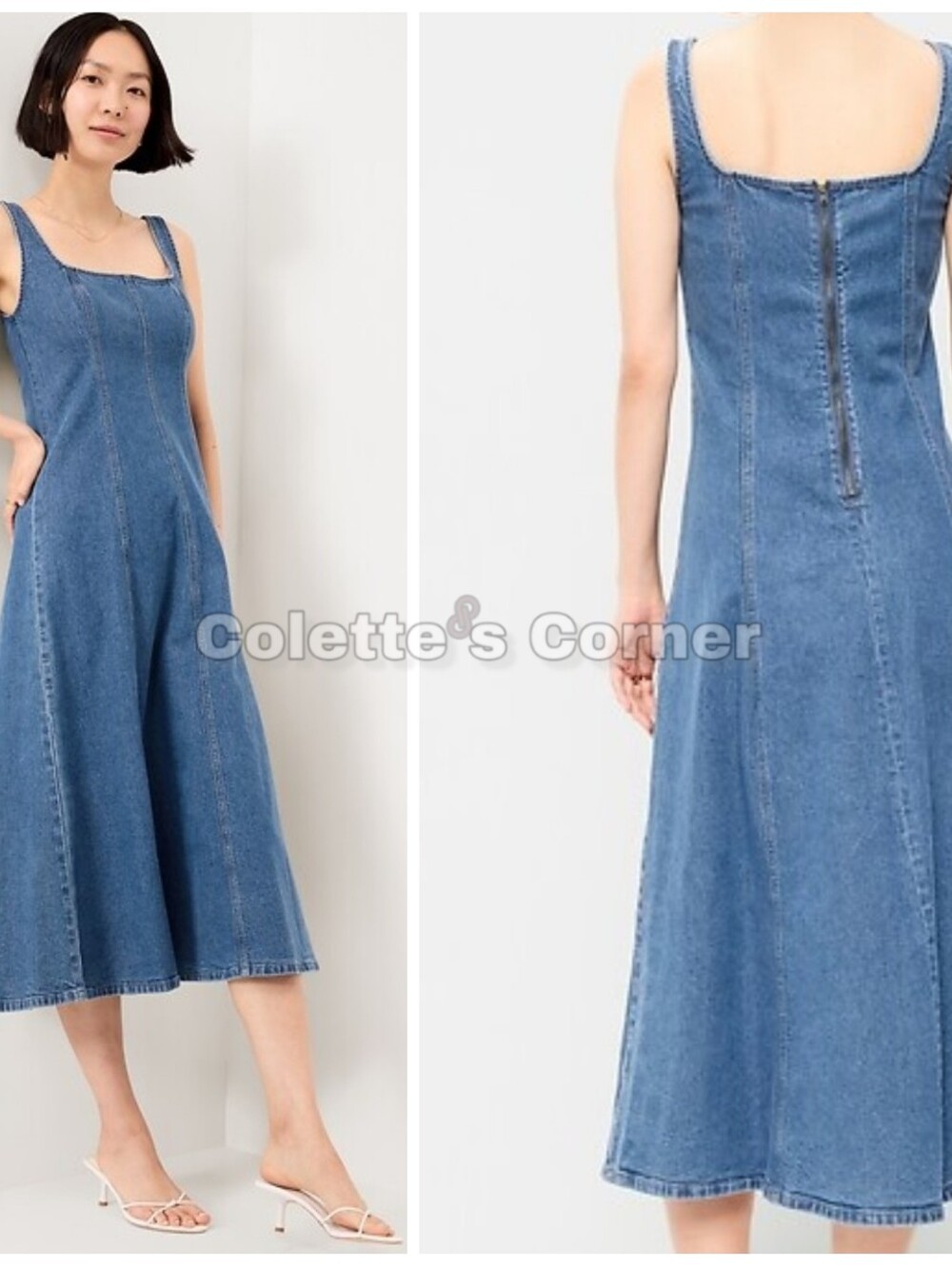 Old Navy Vintage-Inspired Blue Denim Fit & Flare Midi Dress Tall